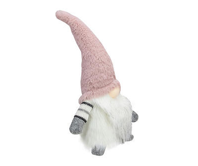 14" Pink Fur Hat Gnome LED Tabletop Decor
