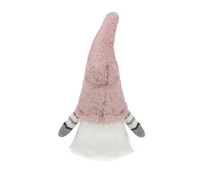 14" Pink Fur Hat Gnome LED Tabletop Decor