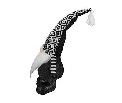 17" Black & White Diamond Knit Hat Gnome Tabletop Decor