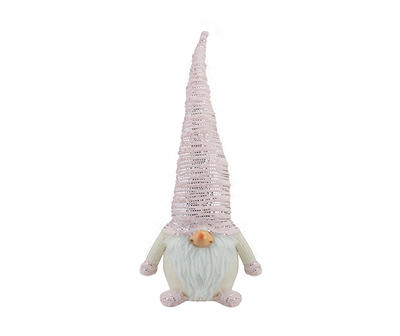 16" Pink Fur & Silver Hat Gnome Tabletop Decor