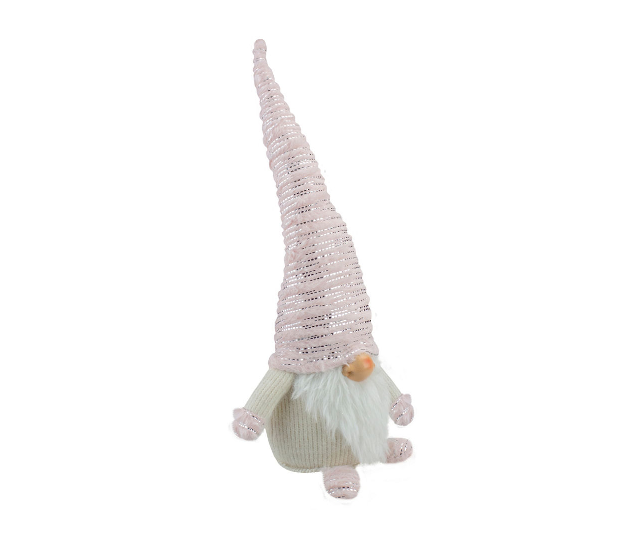 16" Pink Fur & Silver Hat Gnome Tabletop Decor