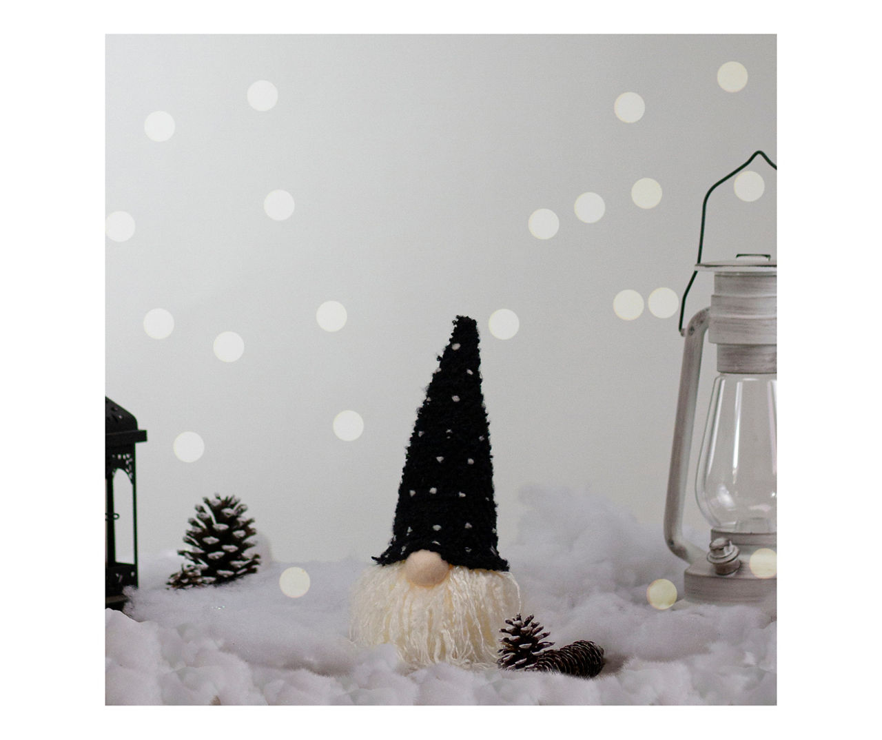 10" Black Polka Dot Hat Gnome Head LED Tabletop Decor
