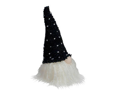 10" Black Polka Dot Hat Gnome Head LED Tabletop Decor