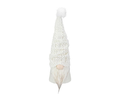 16" White Knit Hat Gnome LED Tabletop Decor