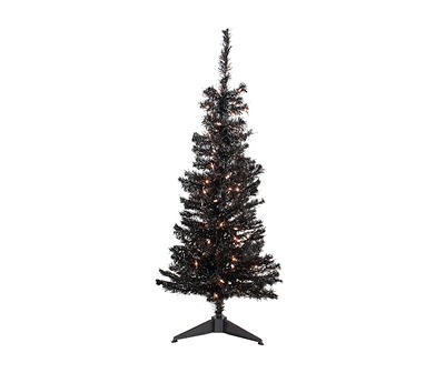 4' Black Pre-Lit Tinsel Tree with Clear Lights