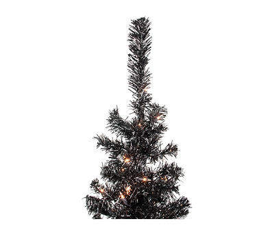 4' Black Pre-Lit Tinsel Tree with Clear Lights
