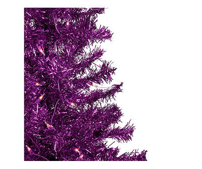 4' Purple Pre-Lit Tinsel Christmas Tree with Clear Lights