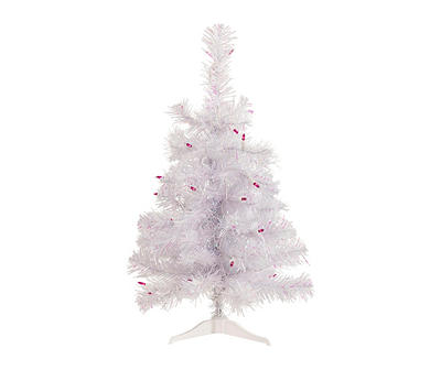 3' White Rockport Pine Pre-Lit Artificial Christmas Tree with Pink Lights