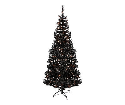 6' Black Pre-Lit Tinsel Christmas Tree with Clear Lights