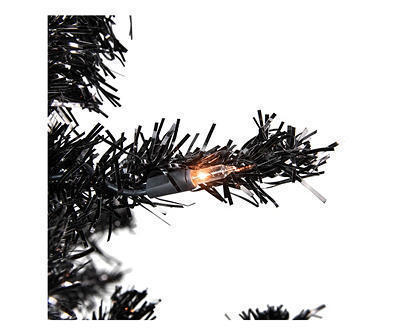 6' Black Pre-Lit Tinsel Christmas Tree with Clear Lights