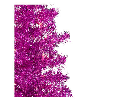 4' Pink Pre-Lit Tinsel Christmas Tree with Clear Lights