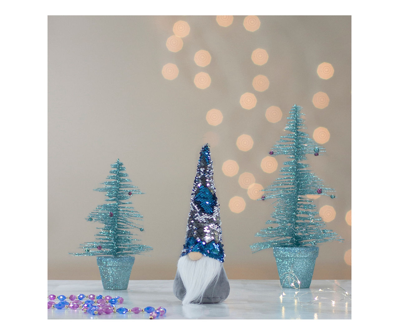 13.5" Blue & Silver Mermaid Sequin Gnome Tabletop Decor