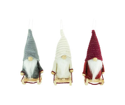 Sledding Gnome 3-Piece Ornament Set