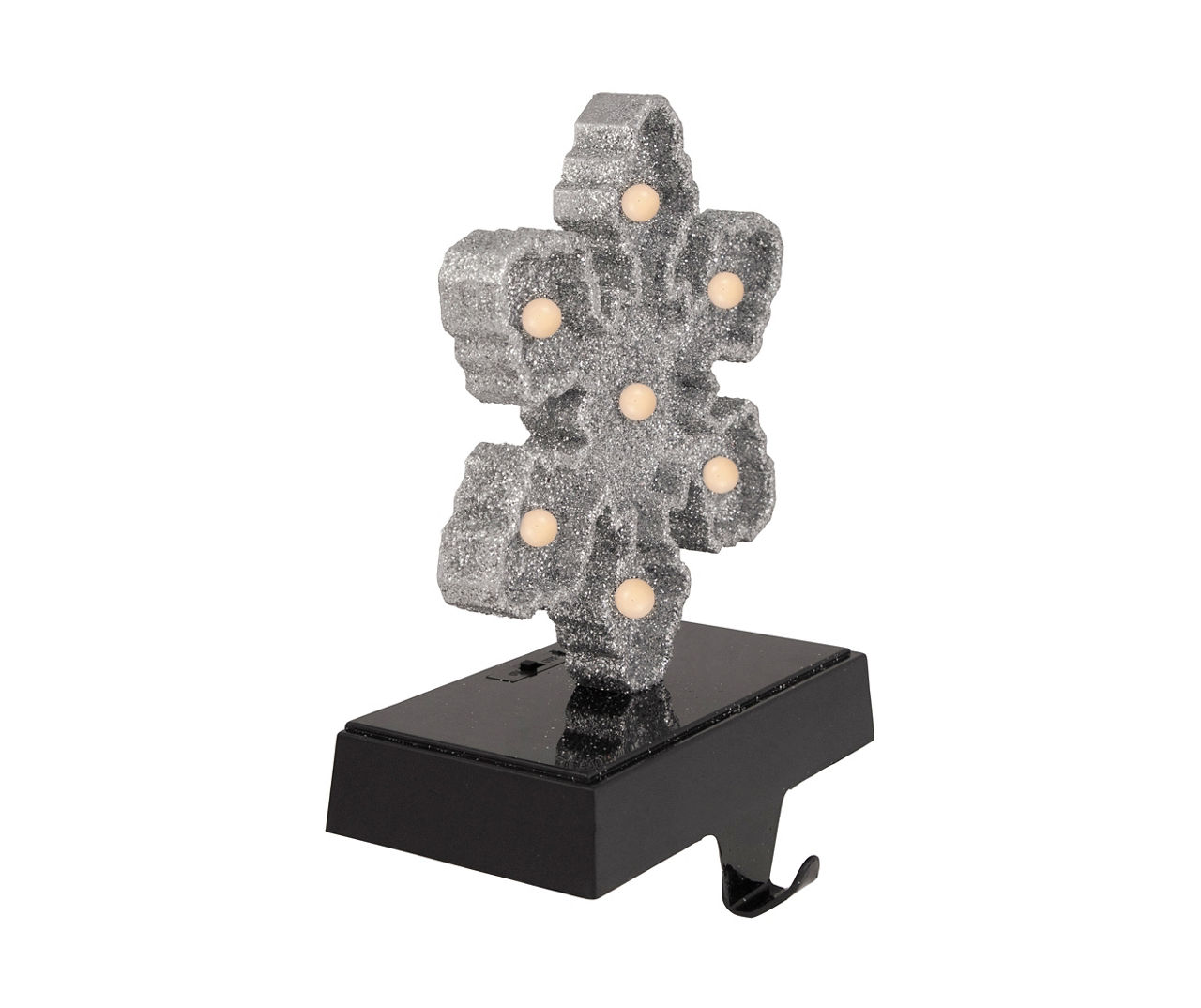 Silver Glitter Snowflake LED Stocking Holder