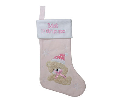"Baby's 1st Christmas" Pink Bear Stocking
