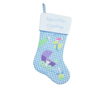"Baby's First Christmas" Blue Plaid Stocking