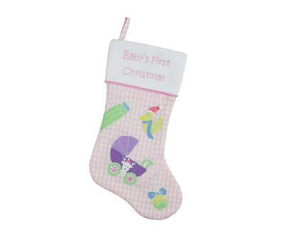 "Baby's First Christmas" Pink Plaid Stocking