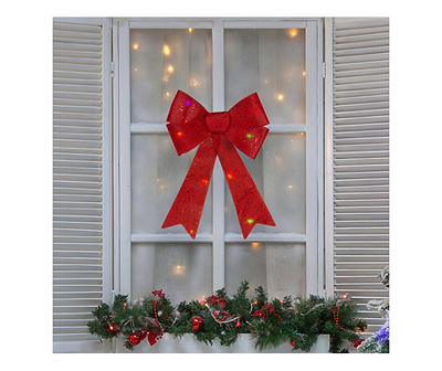 16" Red Color-Changing LED Glitter Burlap Bow