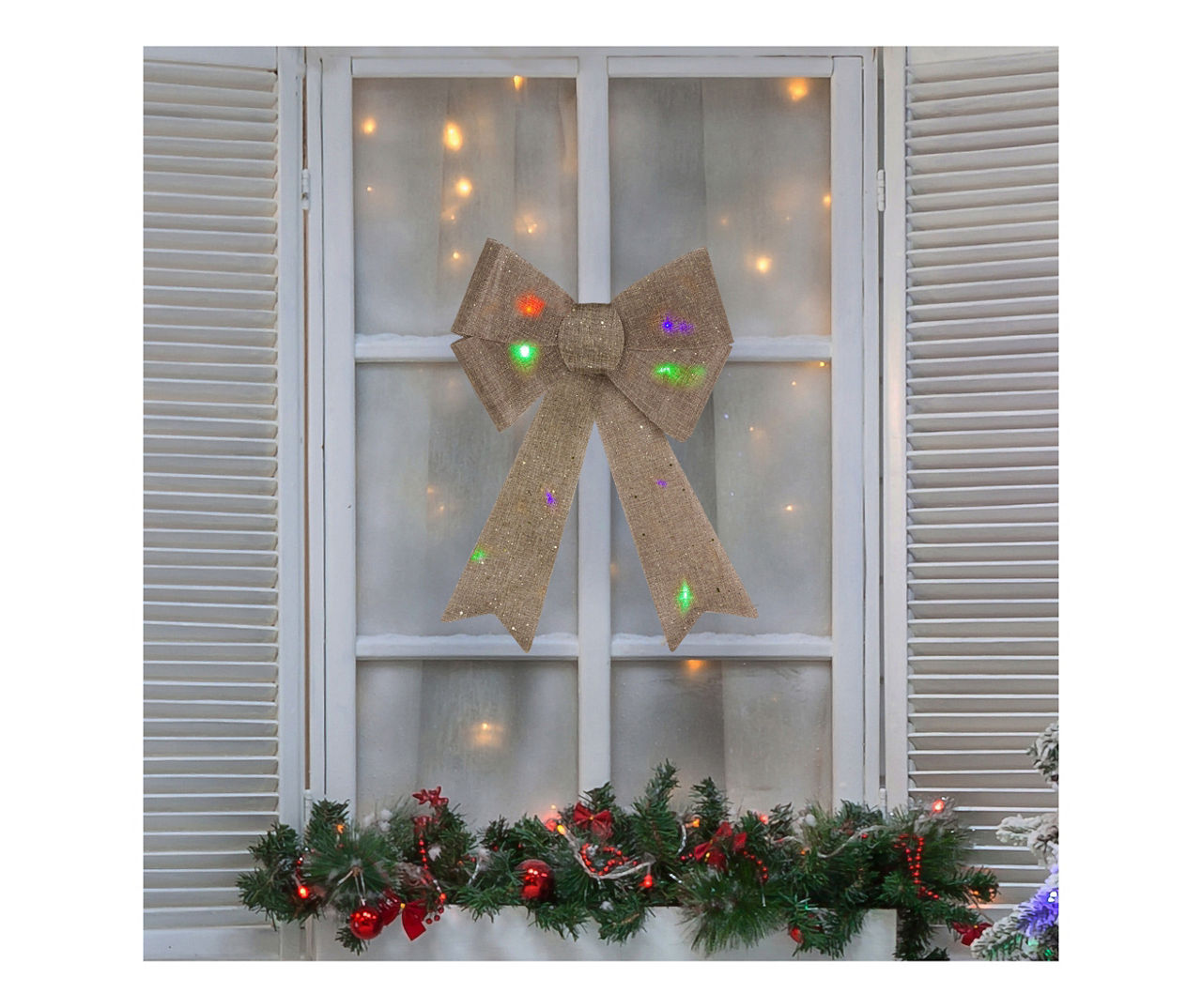 16" Gold Color-Changing LED Glitter Burlap Bow
