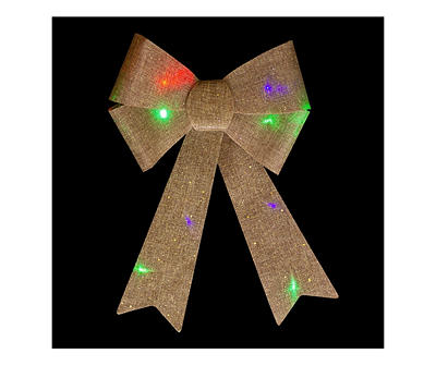 16" Gold Color-Changing LED Glitter Burlap Bow