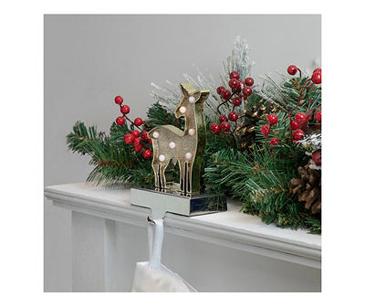 Gold Glitter Reindeer LED Stocking Holder