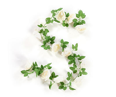 6' White Rose & Leaf Vine Garland