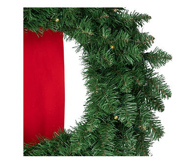 Pine Wreath & Red Ribbon Light-Up Decor