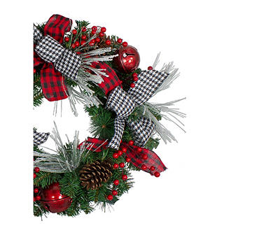 24" Houndstooth & Plaid Ribbon Wreath
