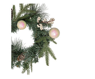 16" Mixed Pine & Berry Light-Up Wreath