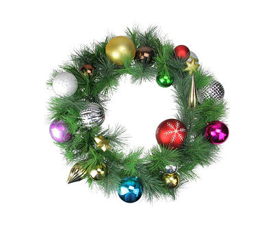 24" Multi-Color Ornament & Pine Wreath