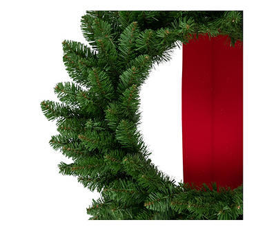 Pine Wreath & Red Ribbon Decor