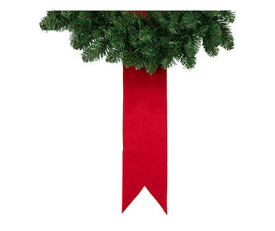 Pine Wreath & Red Ribbon Decor