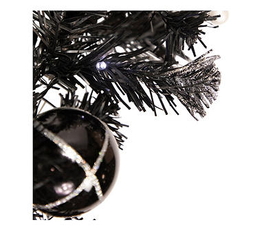 6' Ornament, Berry & Bow LED Black Pine Garland