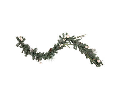 6' White Ornament, Berry & Pinecone LED Pine Garland