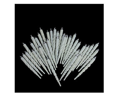 White Shatterproof Icicle Ornaments, 36-Pack