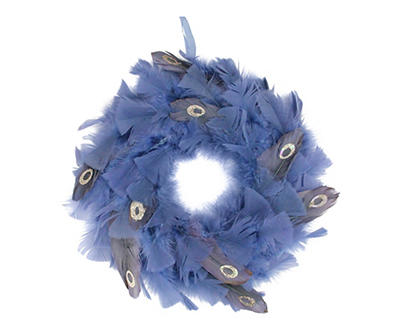 12" Blue & Gray Feather Wreath
