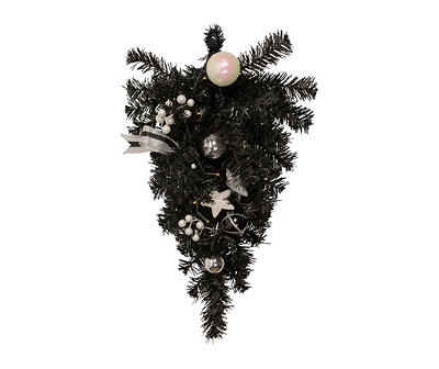 20" Black Pine, Berry & Ornament LED Teardrop Wreath