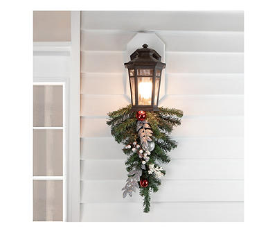 20" Pine, Silver Leaf & Ornaments LED Teardrop Wreath