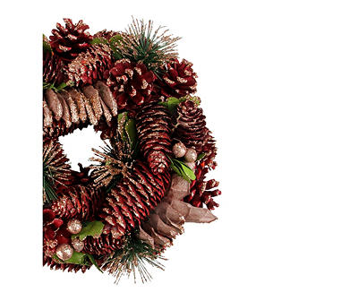 10" Dusty Rose & Red Pinecone Wreath