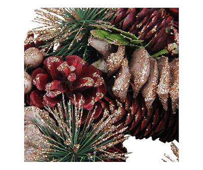 10" Dusty Rose & Red Pinecone Wreath