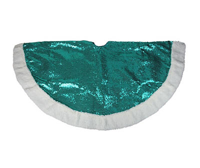 47" Green Sequin Tree Skirt with White Sherpa Trim