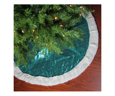 47" Green Sequin Tree Skirt with White Sherpa Trim