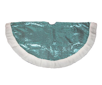 47" Mint Green Sequin Tree Skirt with White Sherpa Trim