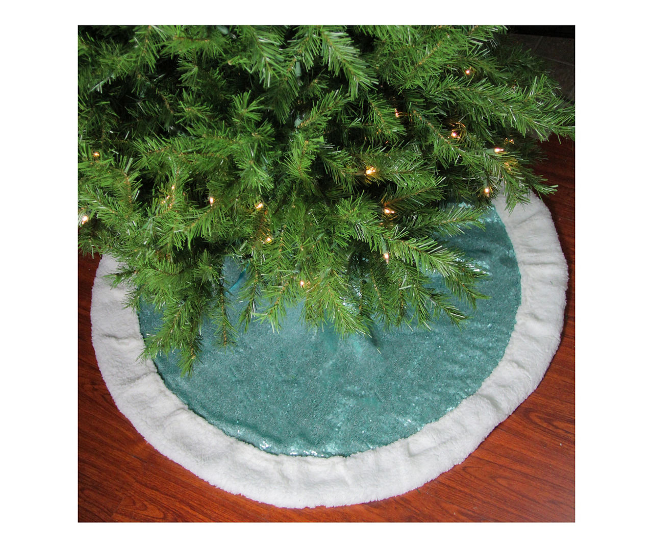 47" Mint Green Sequin Tree Skirt with White Sherpa Trim