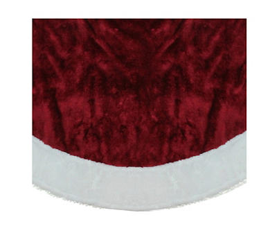 48" Burgundy Plush Tree Skirt with White Trim