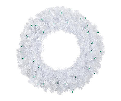 24" White Woodbury Pine Light-Up Wreath with Green Lights