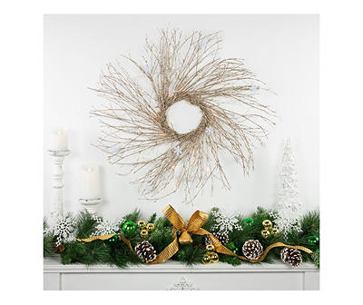 28" Champagne Glitter Twig LED Wreath
