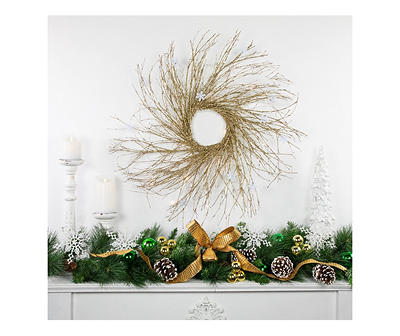 28" Gold Glitter Twig LED Wreath