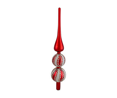 Red & White Glass Finial Tree Topper