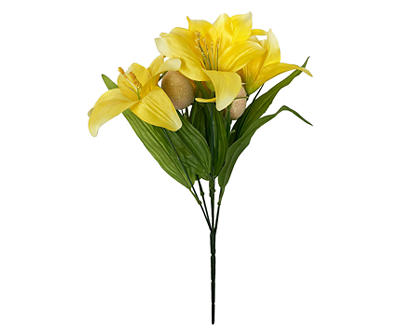 15.5" Yellow Lily & Glitter Egg Floral Bush